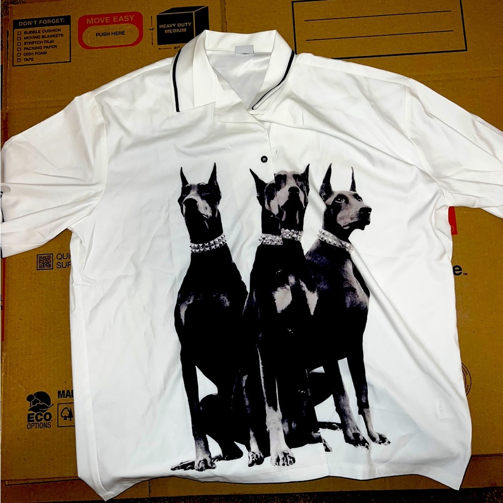 Doberman button up white tee